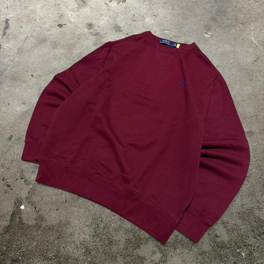 Vintage Polo Ralph Lauren Crewneck Sweatshirt Large Maroon Burgundy Navy Pony